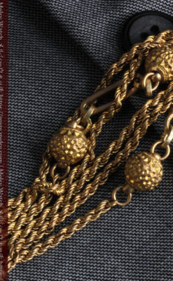 非常に綺麗なアンティークのこだわり懐中時計チェーン 飾り付き複線-C0459-4