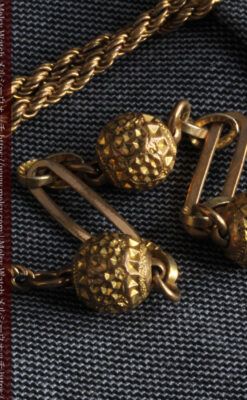 非常に綺麗なアンティークのこだわり懐中時計チェーン 飾り付き複線-C0459-5