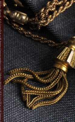 非常に綺麗なアンティークのこだわり懐中時計チェーン 飾り付き複線-C0459-7