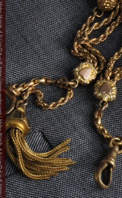 非常に綺麗なアンティークのこだわり懐中時計チェーン 飾り付き複線-C0459-9