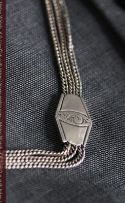 銀無垢複線のアンティーク懐中時計チェーン 銀装飾３点-C0460-2