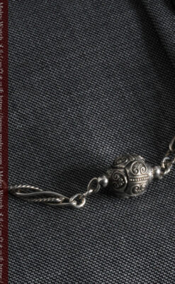 3つの玉飾りと味のある銀無垢アンティーク懐中時計チェーン-C0461-5