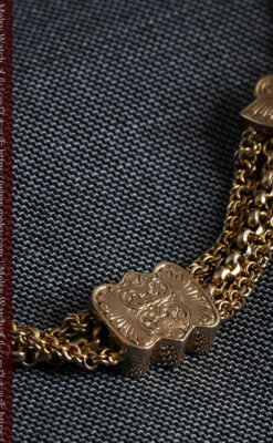 玉飾りと繊細な装飾の特別な金無垢アンティーク懐中時計チェーン-C0462-10