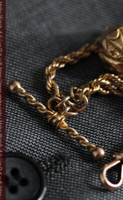 玉飾りと繊細な装飾の特別な金無垢アンティーク懐中時計チェーン-C0462-11