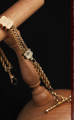 玉飾りと繊細な装飾の特別な金無垢アンティーク懐中時計チェーン-C0462-12