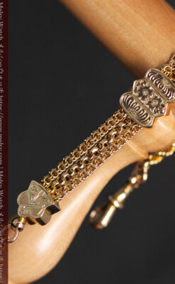 玉飾りと繊細な装飾の特別な金無垢アンティーク懐中時計チェーン-C0462-13