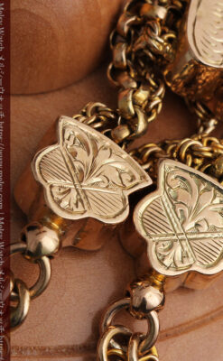 玉飾りと繊細な装飾の特別な金無垢アンティーク懐中時計チェーン-C0462-14