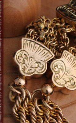 玉飾りと繊細な装飾の特別な金無垢アンティーク懐中時計チェーン-C0462-15