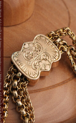 玉飾りと繊細な装飾の特別な金無垢アンティーク懐中時計チェーン-C0462-16