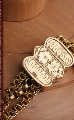 玉飾りと繊細な装飾の特別な金無垢アンティーク懐中時計チェーン-C0462-17