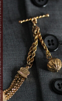 玉飾りと繊細な装飾の特別な金無垢アンティーク懐中時計チェーン-C0462-2