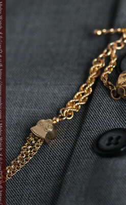 玉飾りと繊細な装飾の特別な金無垢アンティーク懐中時計チェーン-C0462-6