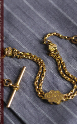 短めの綺麗な作りのアンティーク懐中時計チェーン-C0464-10