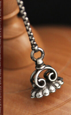 繊細な飾りの綺麗な銀無垢アンティーク懐中時計チェーン-C0469-10