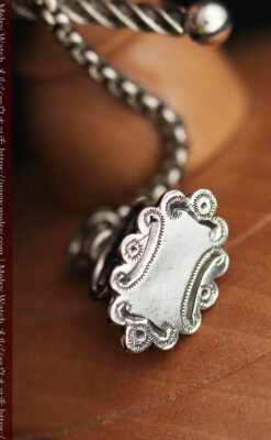 繊細な飾りの綺麗な銀無垢アンティーク懐中時計チェーン-C0469-11