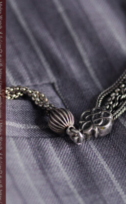 繊細な飾りの綺麗な銀無垢アンティーク懐中時計チェーン-C0469-2