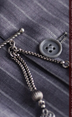 繊細な飾りの綺麗な銀無垢アンティーク懐中時計チェーン-C0469-3