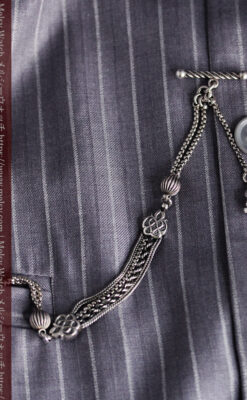 繊細な飾りの綺麗な銀無垢アンティーク懐中時計チェーン-C0469-4