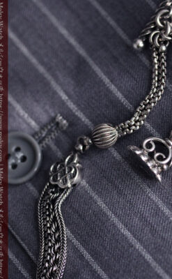 繊細な飾りの綺麗な銀無垢アンティーク懐中時計チェーン-C0469-5