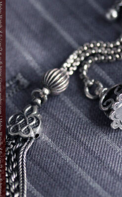 繊細な飾りの綺麗な銀無垢アンティーク懐中時計チェーン-C0469-6