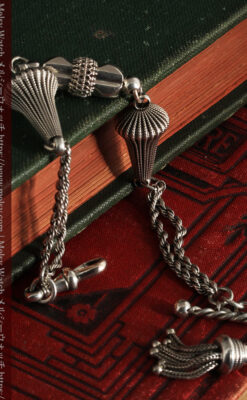 繊細かつ豪華な円錐状の飾り付き銀無垢アンティーク懐中時計チェーン-C0470-11