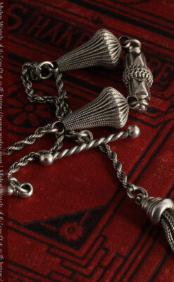 繊細かつ豪華な円錐状の飾り付き銀無垢アンティーク懐中時計チェーン-C0470-12