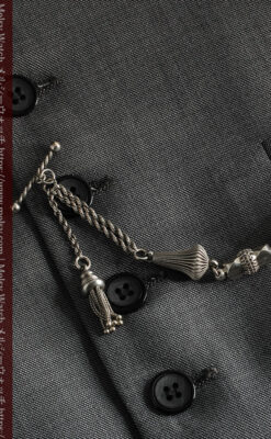 繊細かつ豪華な円錐状の飾り付き銀無垢アンティーク懐中時計チェーン-C0470-5