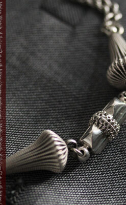 繊細かつ豪華な円錐状の飾り付き銀無垢アンティーク懐中時計チェーン-C0470-6