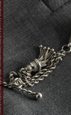 繊細かつ豪華な円錐状の飾り付き銀無垢アンティーク懐中時計チェーン-C0470-7