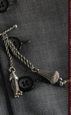 繊細かつ豪華な円錐状の飾り付き銀無垢アンティーク懐中時計チェーン-C0470-8