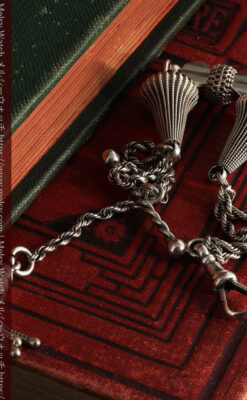 繊細かつ豪華な円錐状の飾り付き銀無垢アンティーク懐中時計チェーン-C0470-9