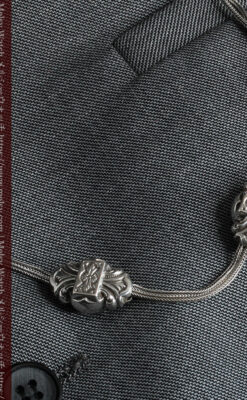 三つ大きな飾り付き 銀無垢アンティーク懐中時計チェーン-C0472-2