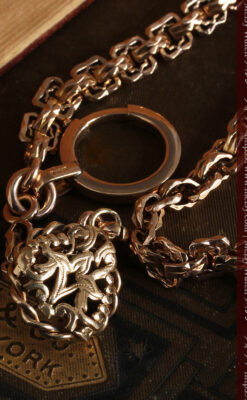 雰囲気ある西欧フランスのアンティーク懐中時計チェーン-C0474-10