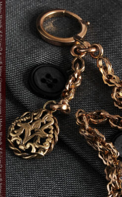 雰囲気ある西欧フランスのアンティーク懐中時計チェーン-C0474-3