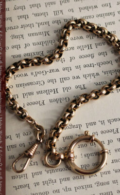 存在感ある大きなリングが付いたアンティーク懐中時計チェーン-C0475-10