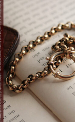 存在感ある大きなリングが付いたアンティーク懐中時計チェーン-C0475-3