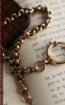 存在感ある大きなリングが付いたアンティーク懐中時計チェーン-C0475-4