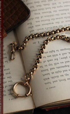 存在感ある大きなリングが付いたアンティーク懐中時計チェーン-C0475-6