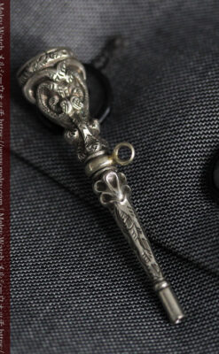 銀無垢の装飾の綺麗なアンティーク鍵巻き-C0476-4