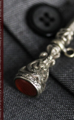 銀無垢の装飾の綺麗なアンティーク鍵巻き-C0476-5