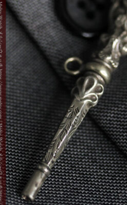 銀無垢の装飾の綺麗なアンティーク鍵巻き-C0476-8