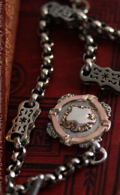 雰囲気の良いアンティークチェーンと2色の銀無垢飾り-C0478-9