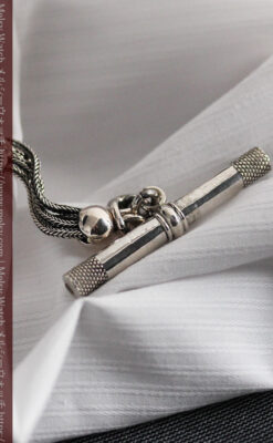 立体的な丸い石飾りの付いたアンティーク銀無垢チェーン-C0479-12