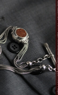 立体的な丸い石飾りの付いたアンティーク銀無垢チェーン-C0479-7