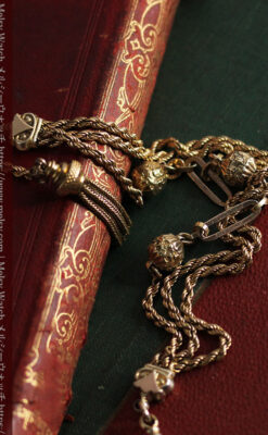 玉飾りなど装飾の綺麗な懐中時計チェーン 飾り付き複線-C0480-10