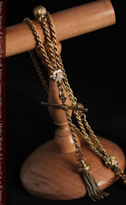 玉飾りなど装飾の綺麗な懐中時計チェーン 飾り付き複線-C0480-11