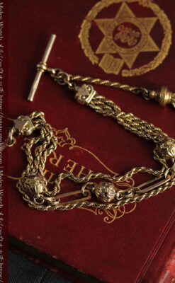 玉飾りなど装飾の綺麗な懐中時計チェーン 飾り付き複線-C0480-12