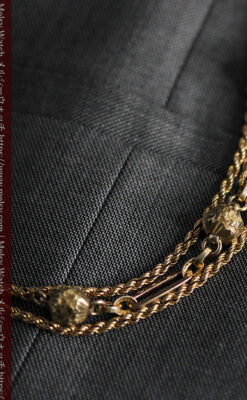 玉飾りなど装飾の綺麗な懐中時計チェーン 飾り付き複線-C0480-4