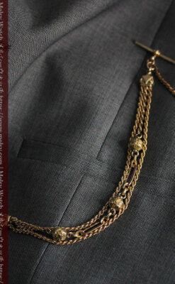 玉飾りなど装飾の綺麗な懐中時計チェーン 飾り付き複線-C0480-5