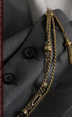 玉飾りなど装飾の綺麗な懐中時計チェーン 飾り付き複線-C0480-6